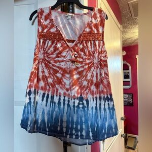 Bohemian Tie-Dye Tank Top - Orange and Blue